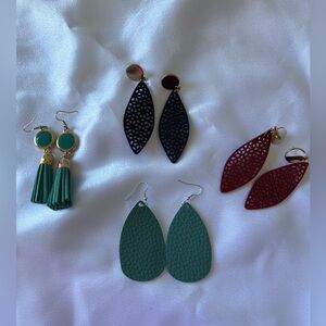 Leather Earrings 4 Pairs Lightweight Pierced